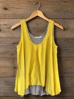 Testament Layered Tank Top  a bright Yellow with Gray Jersey Knit Under-layer. M